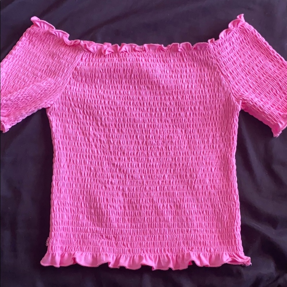 Off the shoulder crop top with lettuce ruffles